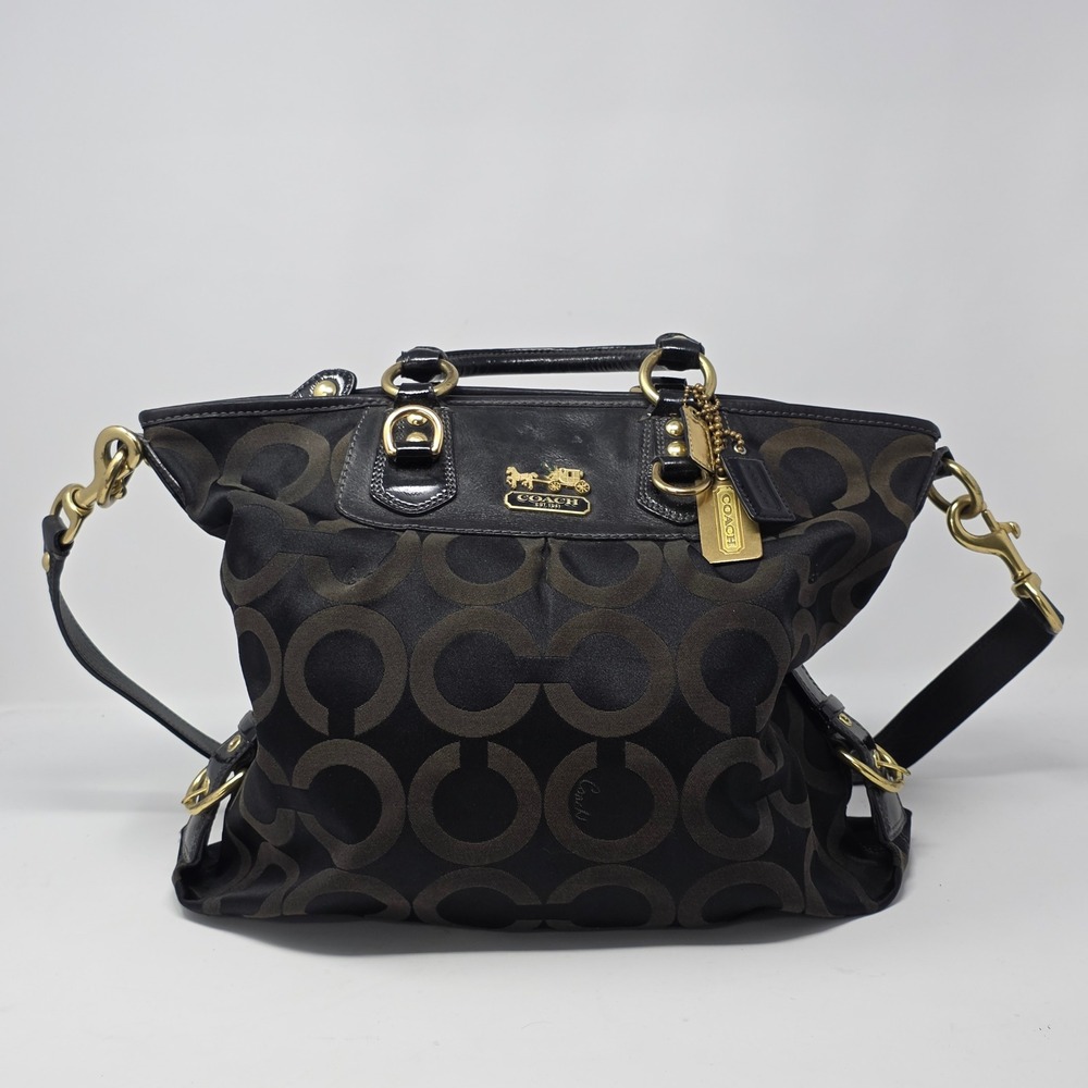 Coach Madison Op Art Maggie Black Brown Shoulder Bag F0869-12963
